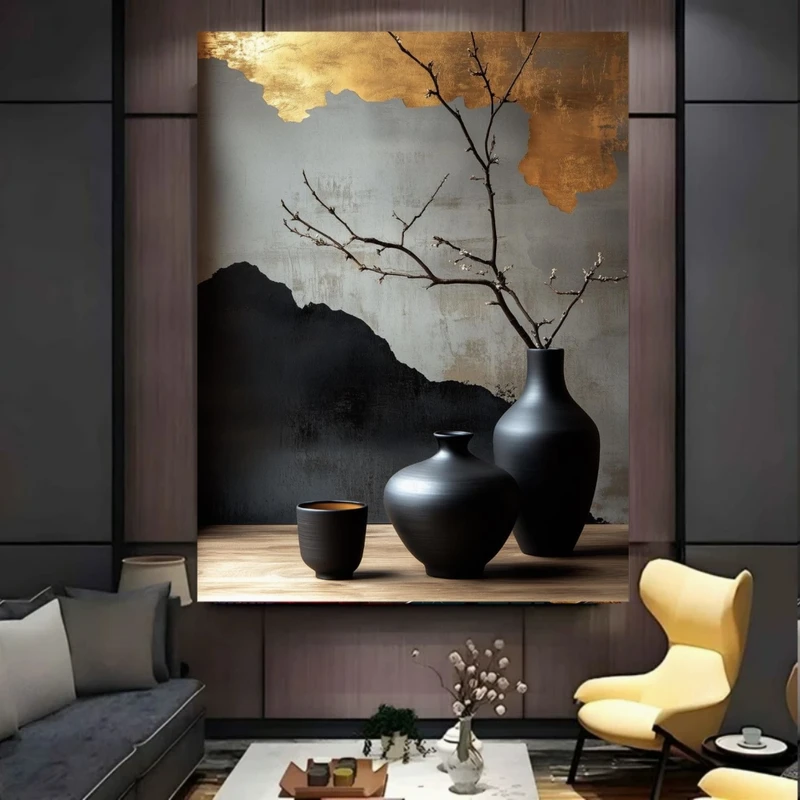 پوستر پارچه ای طرح مخمل  مینیمال مدل ظروف سفالی کد PY1097
