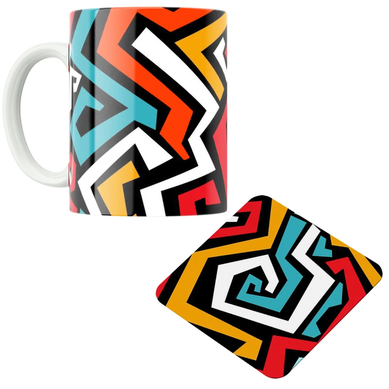 ماگ پاد آفرین مدل خطوط کد DKC596 به همراه زیر لیوانی