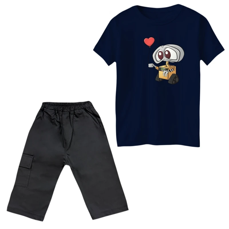 ست تی‌شرت و شلوارک پسرانه مدل والی و قلب