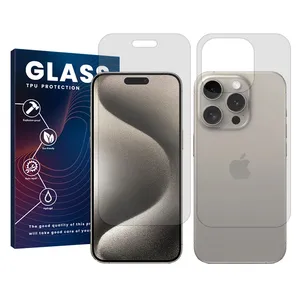 Glass Resistant model transparent screen protector suitable for Apple iPhone 15 Pro Max mobile phone along with the back protector