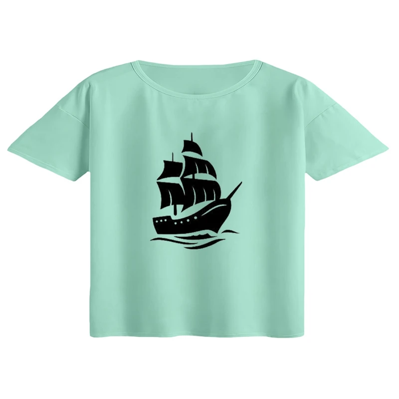 کراپ تی‌شرت آستین کوتاه زنانه مدل کشتی کد۱