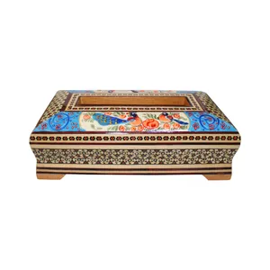 جعبه دستمال کاغذی خاتم کاری مدل گل و مرغ کد 01