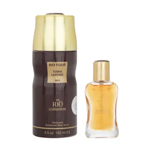 عطر جیبی مردانه ریو کالکشن مدل Rio Four حجم 20 میلی لیتر به همراه اسپری بدن مردانه مدل Tuska Leatherحجم 150 میلی لیتر 