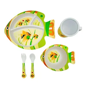 سرویس غذاخوری 5 تکه کودک مدل فیبر بامبو طرح ماهی