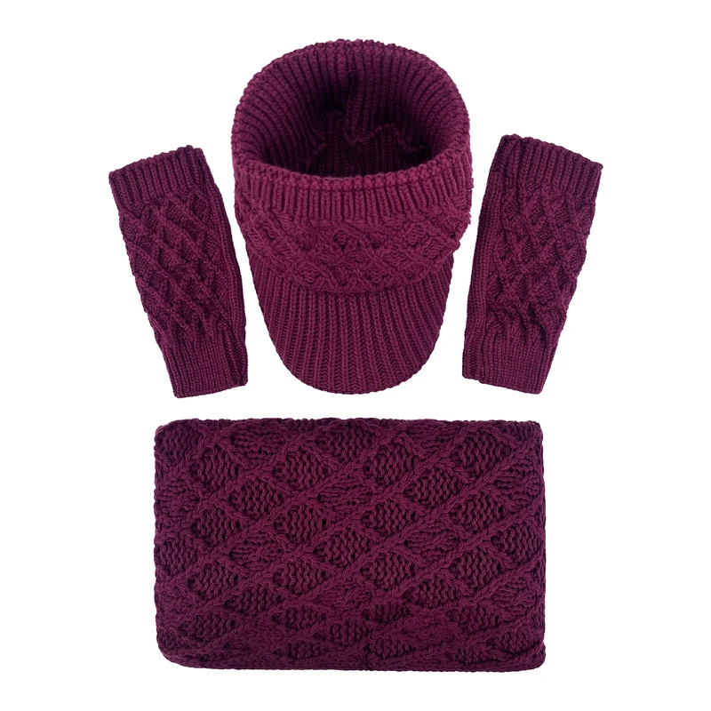 ست کلاه و شال گردن و دستکش بافتنی مدل سام 532