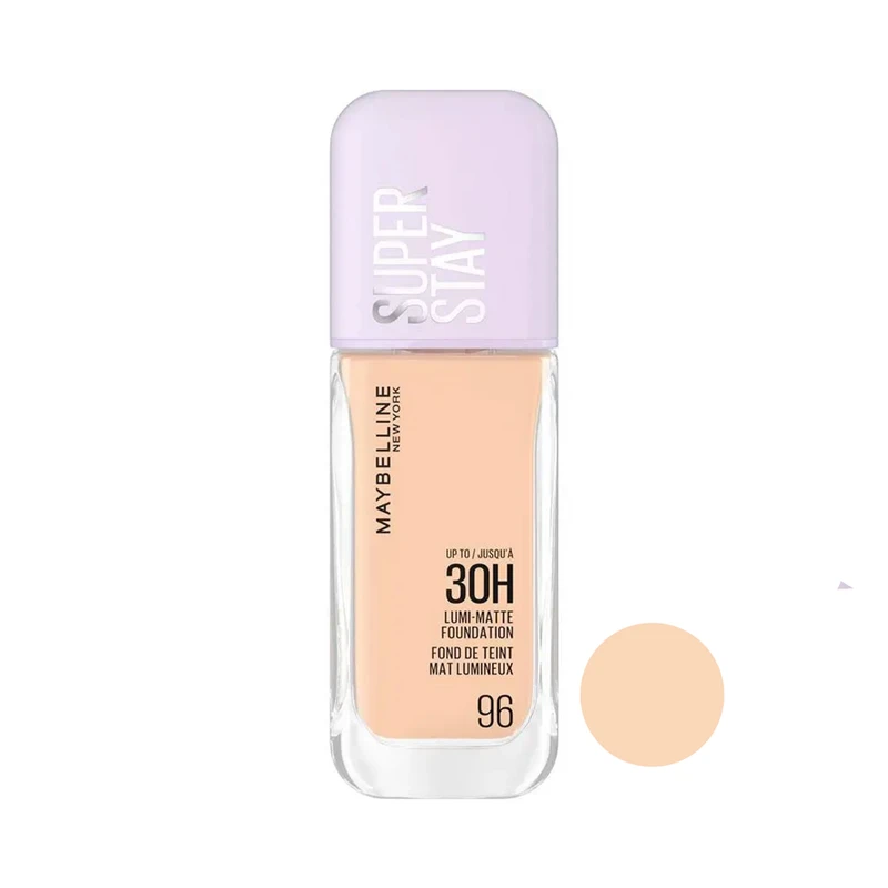 کرم پودر مایع میبلین مدل Super Stay 30H Lumi-Matte شماره 96 حجم 30 میلی‌لیتر با کاور متوسط و ماندگاری بالا
