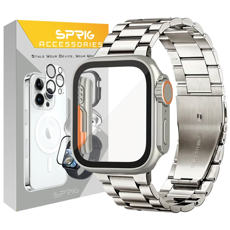 بند اسپریگ مدل 3Bead Ultra Design مناسب برای اپل واچ Series SE 2022 Aluminum Case 40mm / SE 2021 Aluminum Case 40mm / Series 5 40mm / Series 6 40mm / Series 4 40mm به همراه کاور 