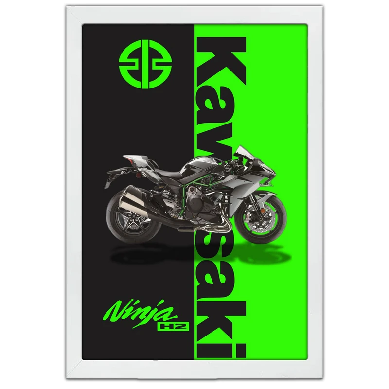 تابلو بکلیت طرح موتور سنگین نینجا کاوازاکی NINJA KAWASAKI H2R مدل W-po1603 فریم سفید