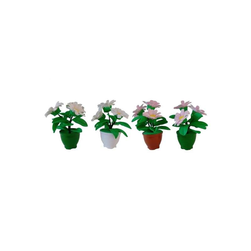 گلدان به همراه گل مصنوعی مدل بابونه مجموعه 4 عددی