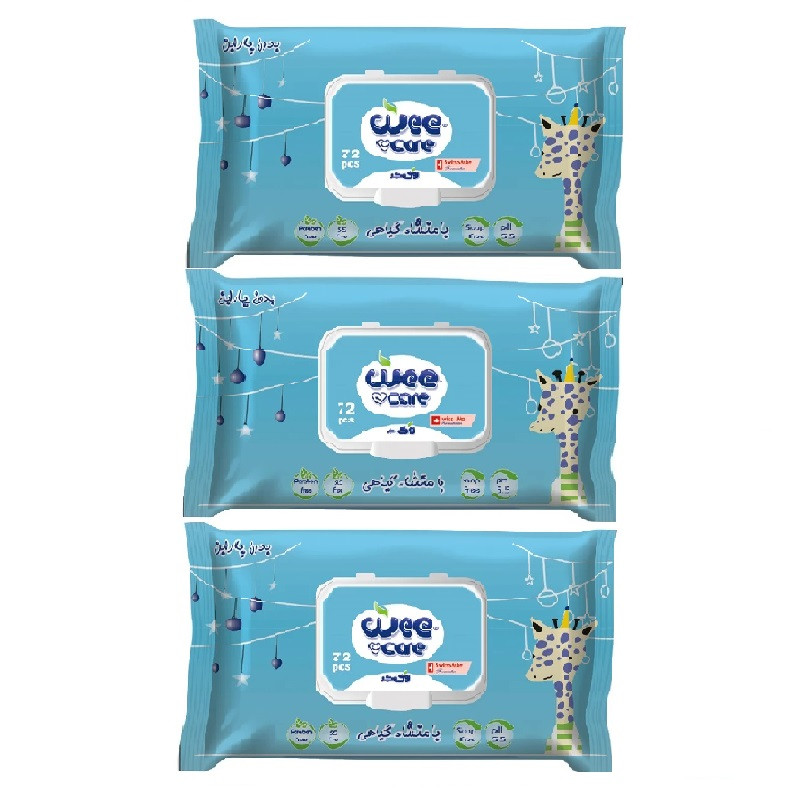 دستمال مرطوب کودک وی کر مدل عصاره جو و روغن پنبه دانه 3 بسته 72 عددی