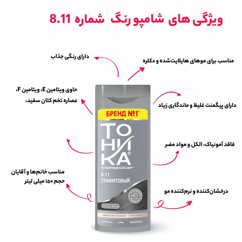 شامپو رنگ مو توهیکا شماره 8.11 حجم 150 میلی لیتر رنگ خاکستری سرامیکی
