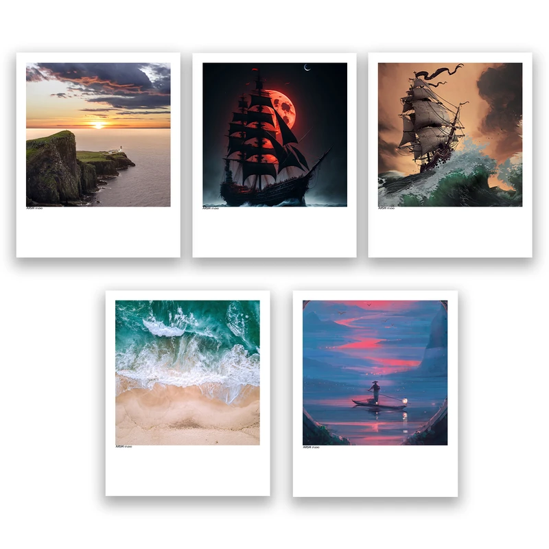 آویز تزیینی عرش مدل فانتزی منظره دریا کد Asa883 مجموعه پنج عددی