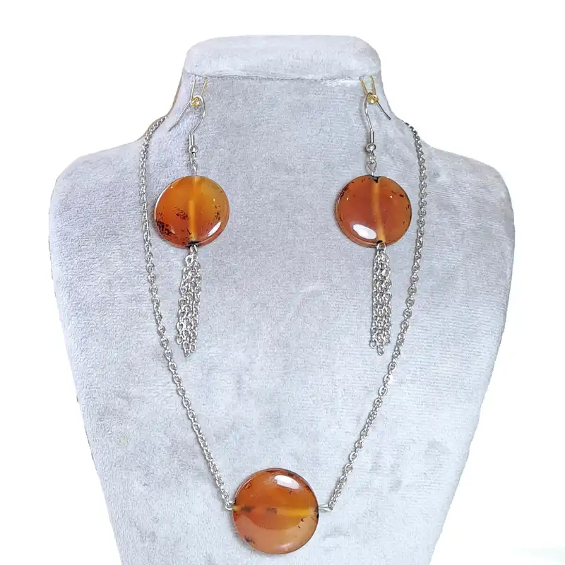 نیم ست زنانه مدل  عقیق سکه ای و زنجیر استیل