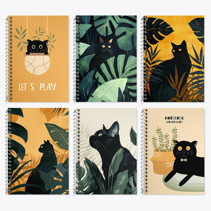 دفتر زبان 50 برگ خندالو مدل دو خط طرح گربه (Cat) کد 888 مجموعه 6 عددی