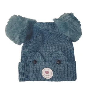 کلاه بافتنی بچگانه مدل خرس کوچولو رنگ آبی