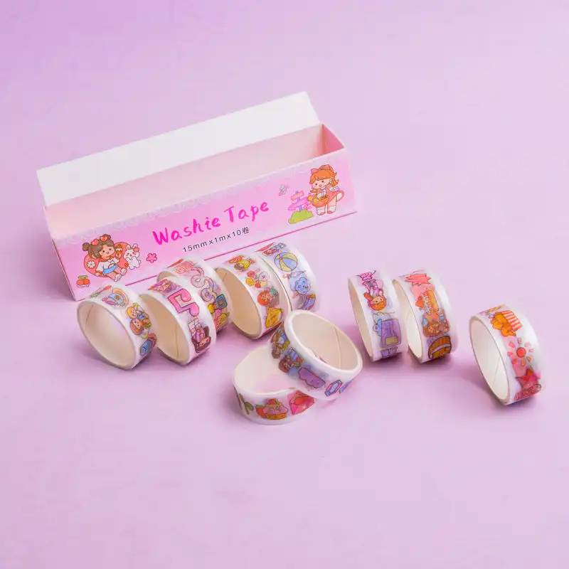 چسب نواری مدل واشی طرح فانتزی دخترانه عرض 1.5سانتی متر بسته 10 عددی