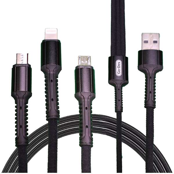 کابل تبدیل USB به microUSB/USB-C /لایتنینگ گو-دس مدل GD-UC511 طول 1.2 متر