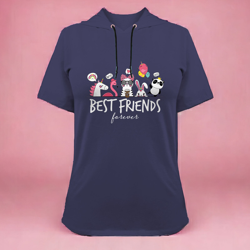 تی شرت کلاه دار آستین کوتاه زنانه مدل G140209239 رنگ سرمه ای