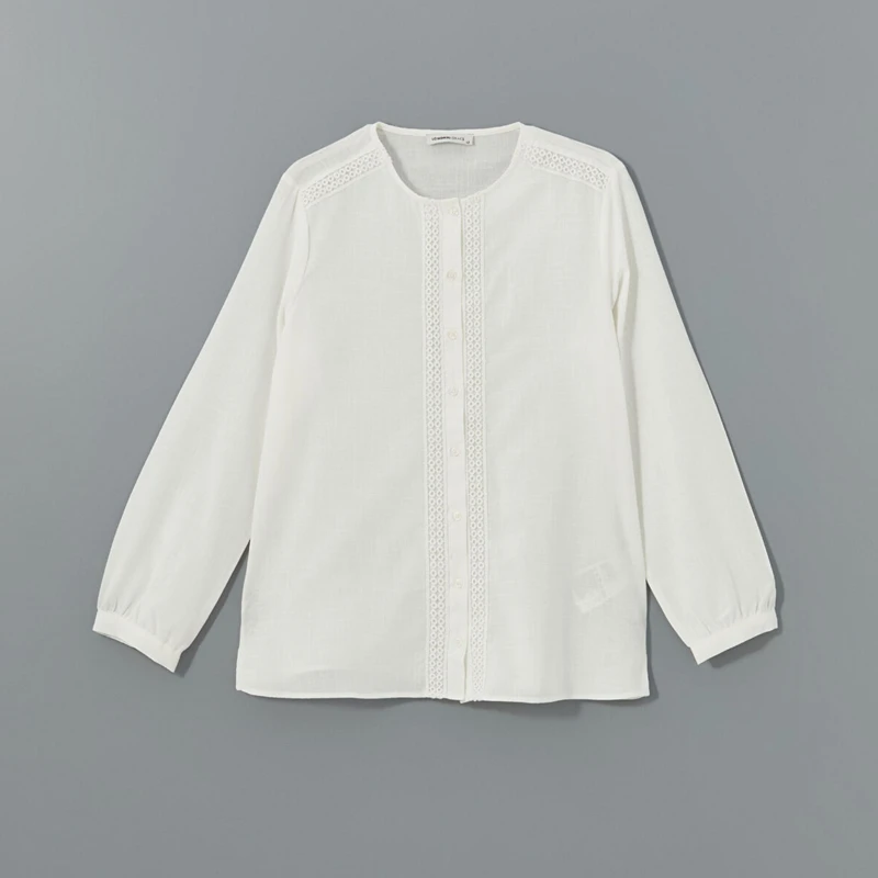 شومیز آستین بلند یقه گرد زنانه ال سی وایکیکی مدل Wh897