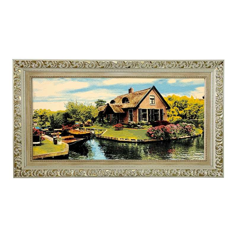 تابلو فرش ماشینی طرح دستبافت مدل کلبه و برکه کد 7649