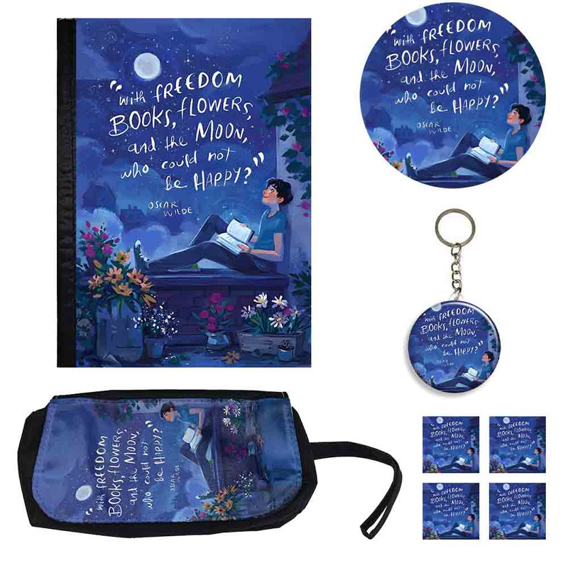 ست لوازم التحریر طرح آزادی گل و ماه مینیمال کد 1کیوت بسته 8 عددي