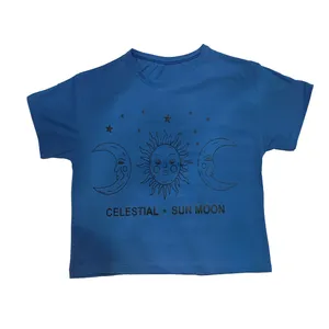 کراپ‌تاپ آستین کوتاه زنانه مدل ماه و خورشید پنبه سوپر