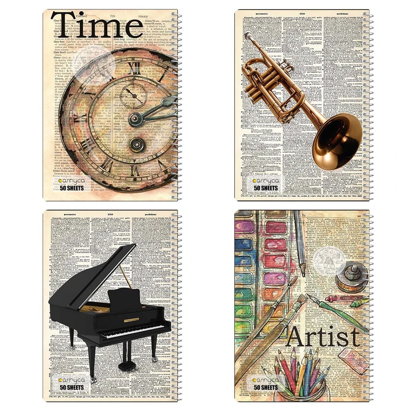 دفتر نقاشي 50 برگ کارنيکا طرح روزنامه وینتج Vintage Newspaper کد 62941 مجموعه 4 عددی