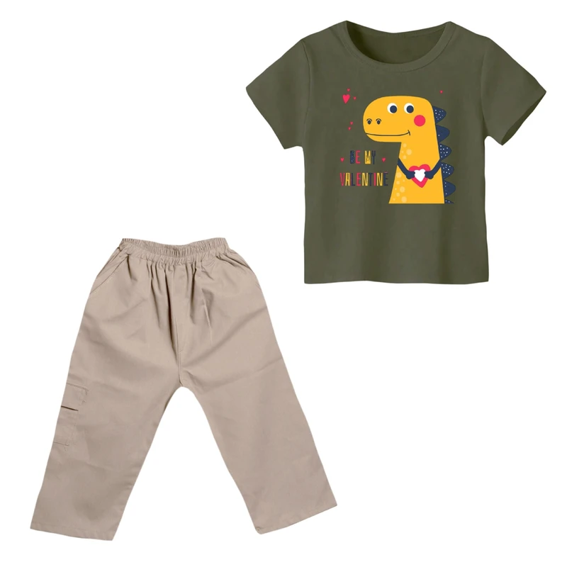 ست تی شرت و شلوارک پسرانه مدل دایناسور کد ۳۴