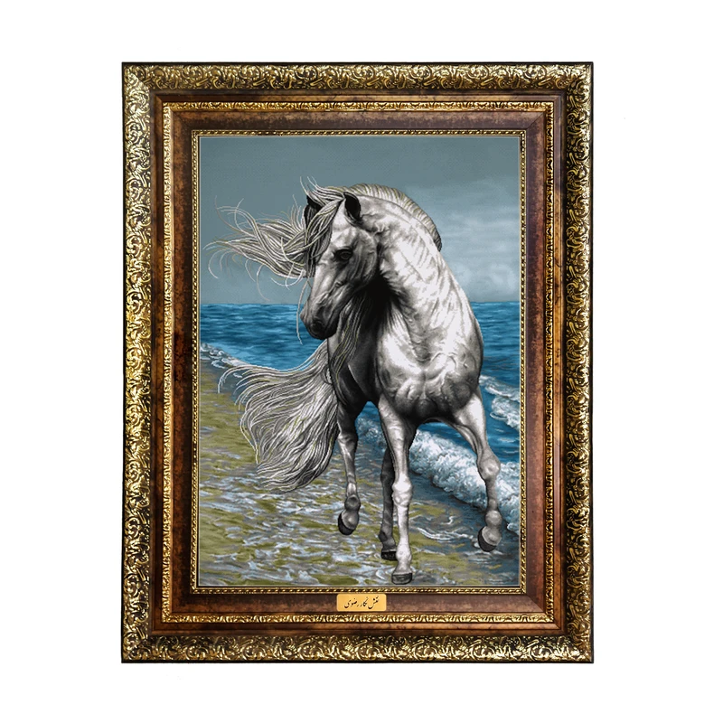 تابلو فرش ماشینی نقش نگار رضوی طرح اسب کد 4268H