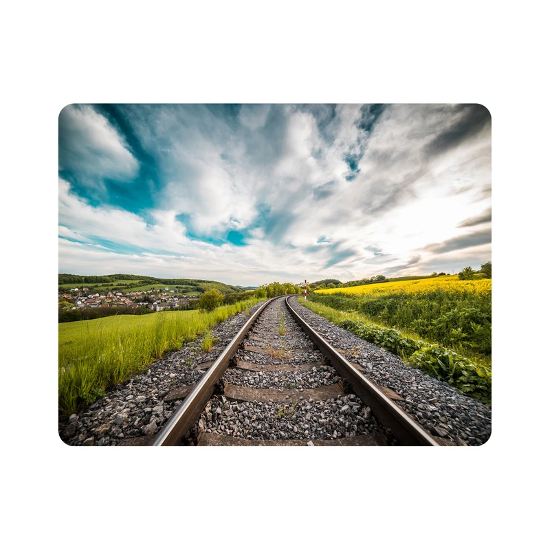 ماوس پد اطلس آبی طرح طبیعت و ریل قطار مدل T1853