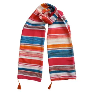 شال زنانه مدل نخی تابستانی راه راه رنگین کمانی