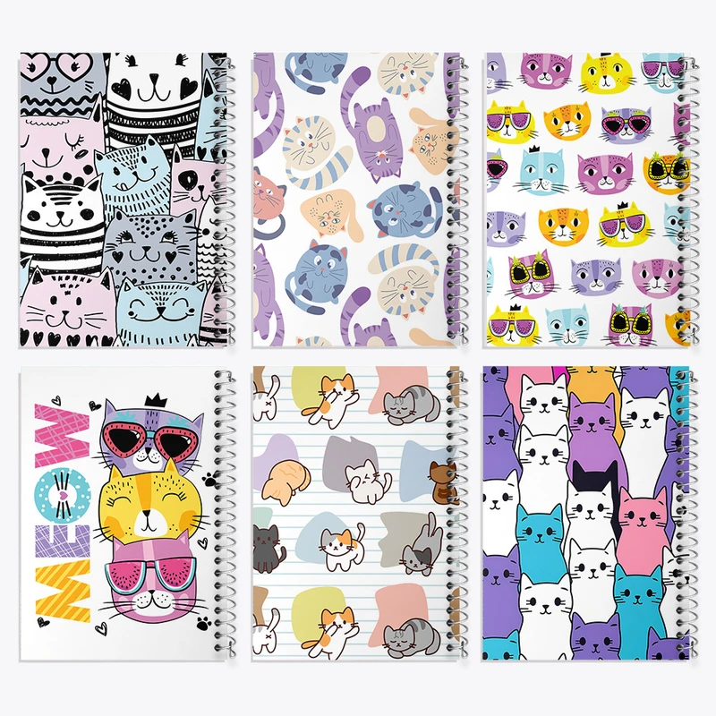 دفتر مشق 50 برگ خندالو طرح گربه کیوت کد 116 مجموعه 6 عددی