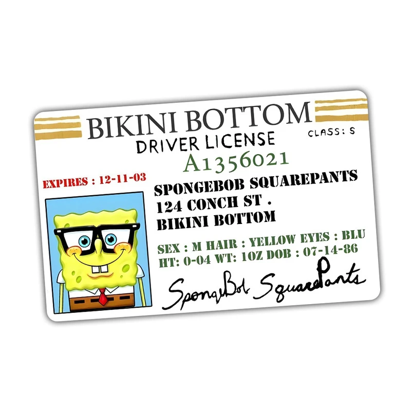 استیکر کارت ماشین آرا مدل گواهینامه باب اسفنجی کد 19