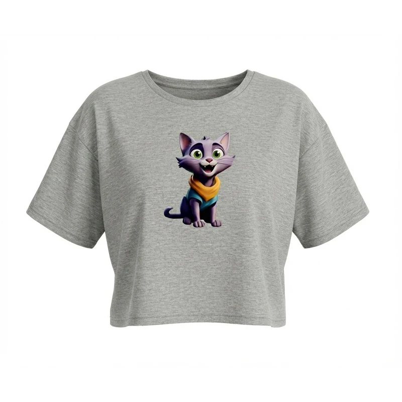 کراپ تی‌شرت آستین کوتاه زنانه مدل گربه کد B123