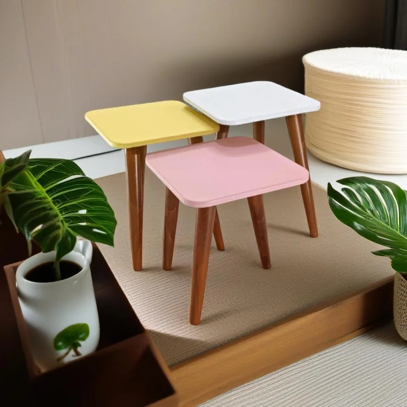 میز عسلی مربع مدل لیون 322 کد 87 مجموعه سه عددی