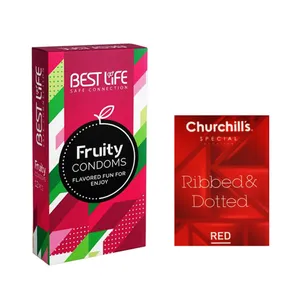 کاندوم بست لایف مدل Fruity بسته 12 عددی به همراه کاندوم چرچیلز مدل Hot Gel بسته 3 عددی