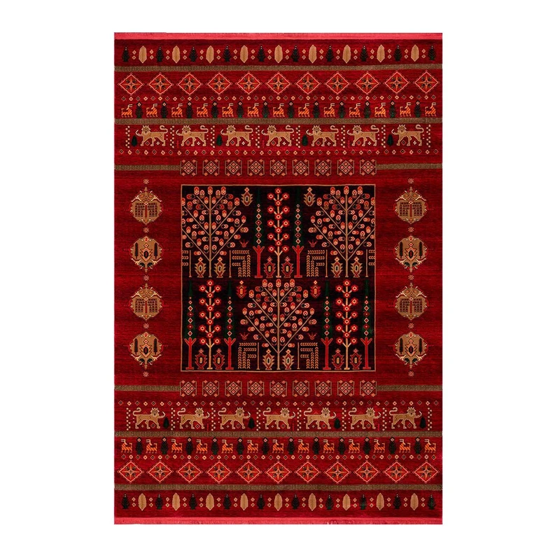 فرش ماشینی 700 شانه فرش بزرگمهر زمینه قرمز لاکی حاشیه لاکی مدل بلوچی کد 78119