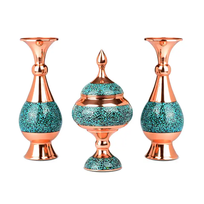 ست سه تکه گلدان و شکلات خوری فیروزه کوبی کد 209