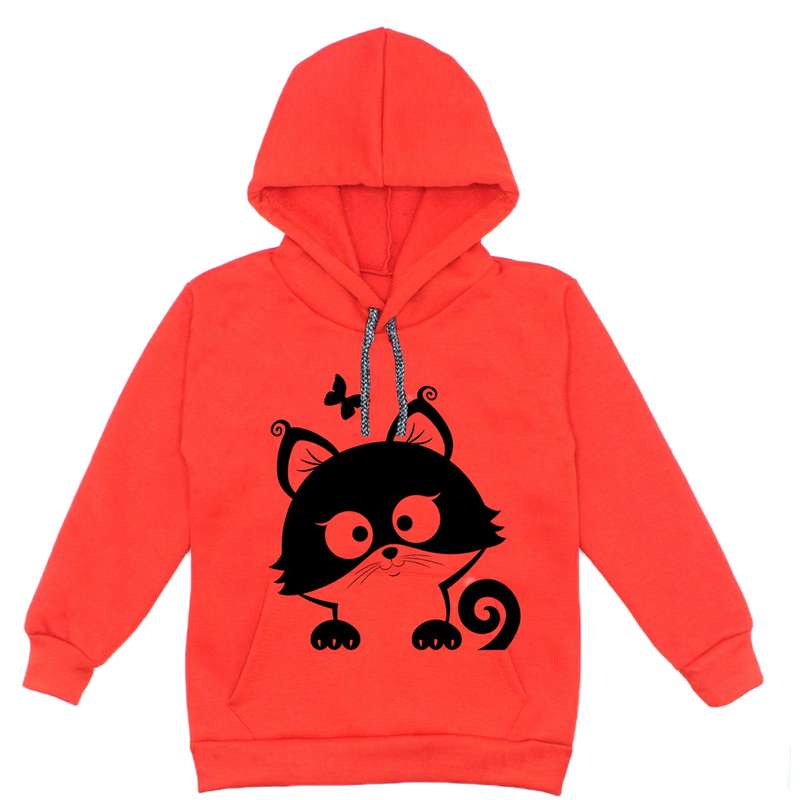 هودی دخترانه مدل گربه A05 رنگ قرمز