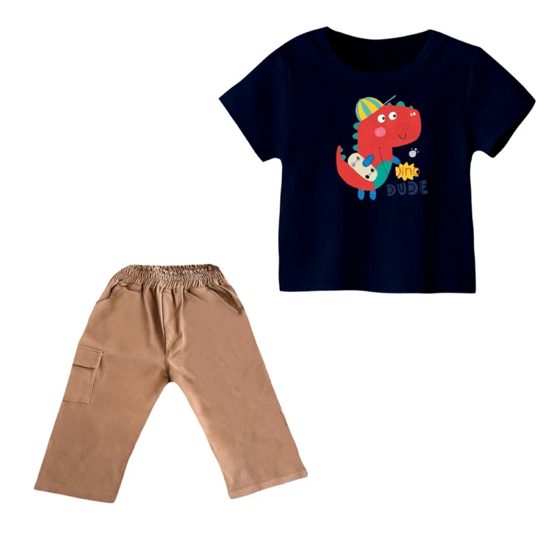 ست تی شرت و شلوارک پسرانه مدل دایناسور کد 27