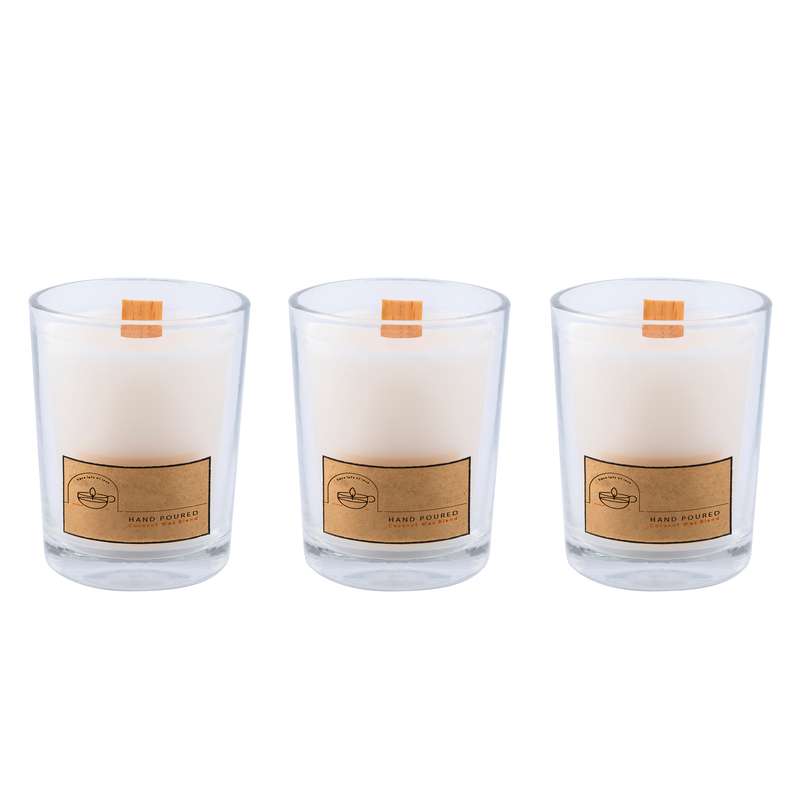 شمع لیوانی مدل فیتیله چوبی معطر بسته 3 عددی