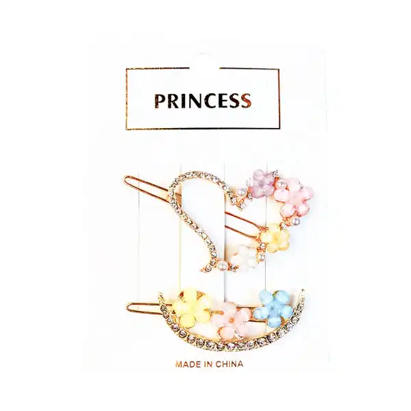 سنجاق مو زنانه طرح بابونه نگین دار مدل قلب و ماه کد 4020 بسته 2 عددی