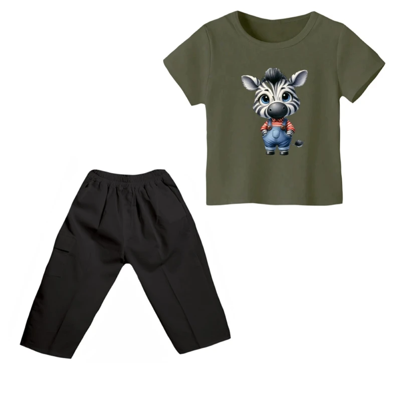 ست تی شرت و شلوارک پسرانه مدل گورخر کد 10