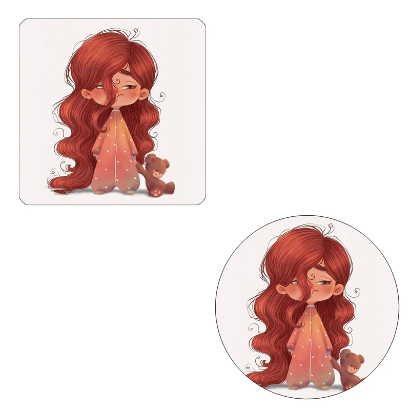 مگنت طرح دختر مو هویجی کد M1 به همراه زیر لیوانی