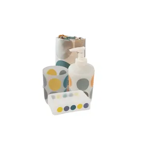  ست سرویس بهداشتی 4 پارچه رزین‌تاژ طرح Colorful به‌همراه پرده حمام