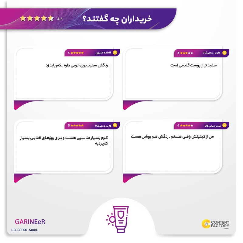 کرم ضد آفتاب رنگی BB گارنیه مدل SPF50 مناسب انواع پوست حجم 50 میلی لیتر کرم ضد آفتاب رنگی BB گارنیه مدل SPF50 مناسب انواع پوست حجم 50 میلی لیتر