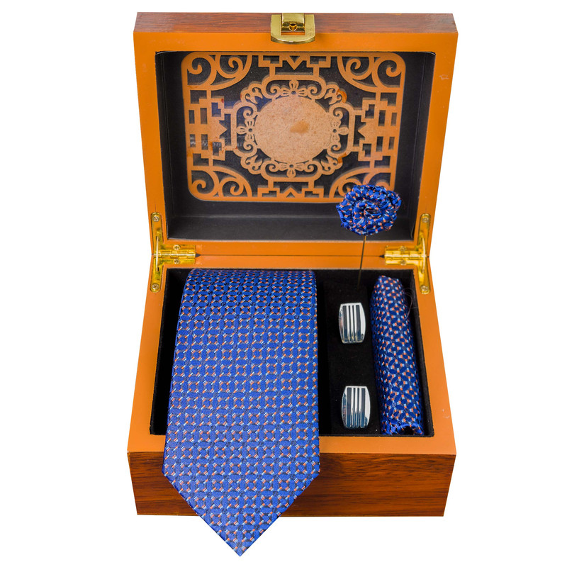 ست کراوات و دستمال جیب و گیره کراوات گل کت مردانه مدل GF-TA332RE-BL