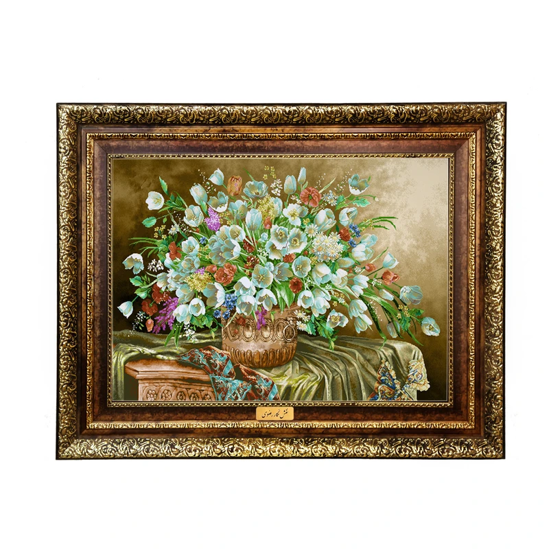 تابلو فرش ماشینی نقش نگار رضوی طرح گل کد 2177H