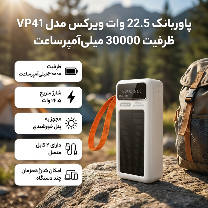 پاوربانک 22.5 وات ویرکس مدل VP41 ظرفیت 30000 میلی‌آمپرساعت