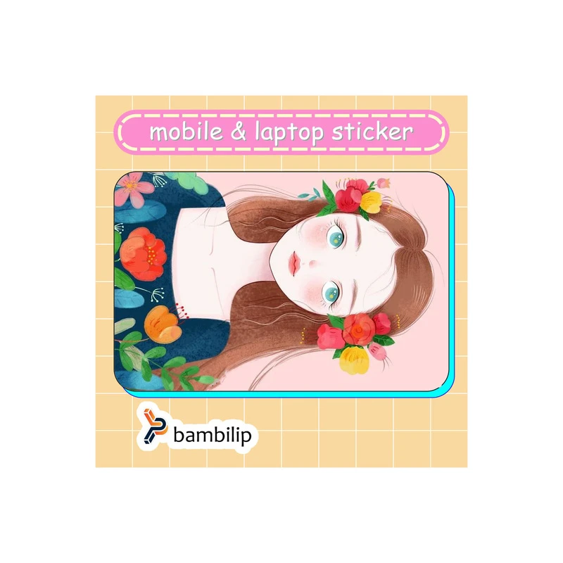 استیکر بامبیلیپ مدل کارت عابر طرح دختر چشم سبز گل گلی کد 6823925